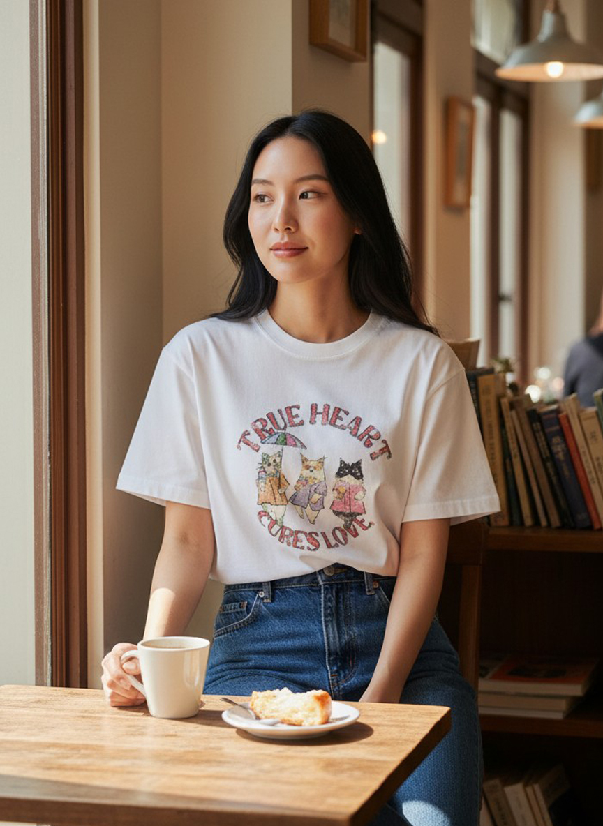 寬鬆百搭日常穿搭系列★療癒系貓咪插畫T恤
