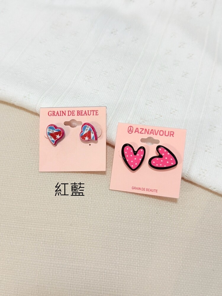 『GD』紅藍愛心貼耳耳環