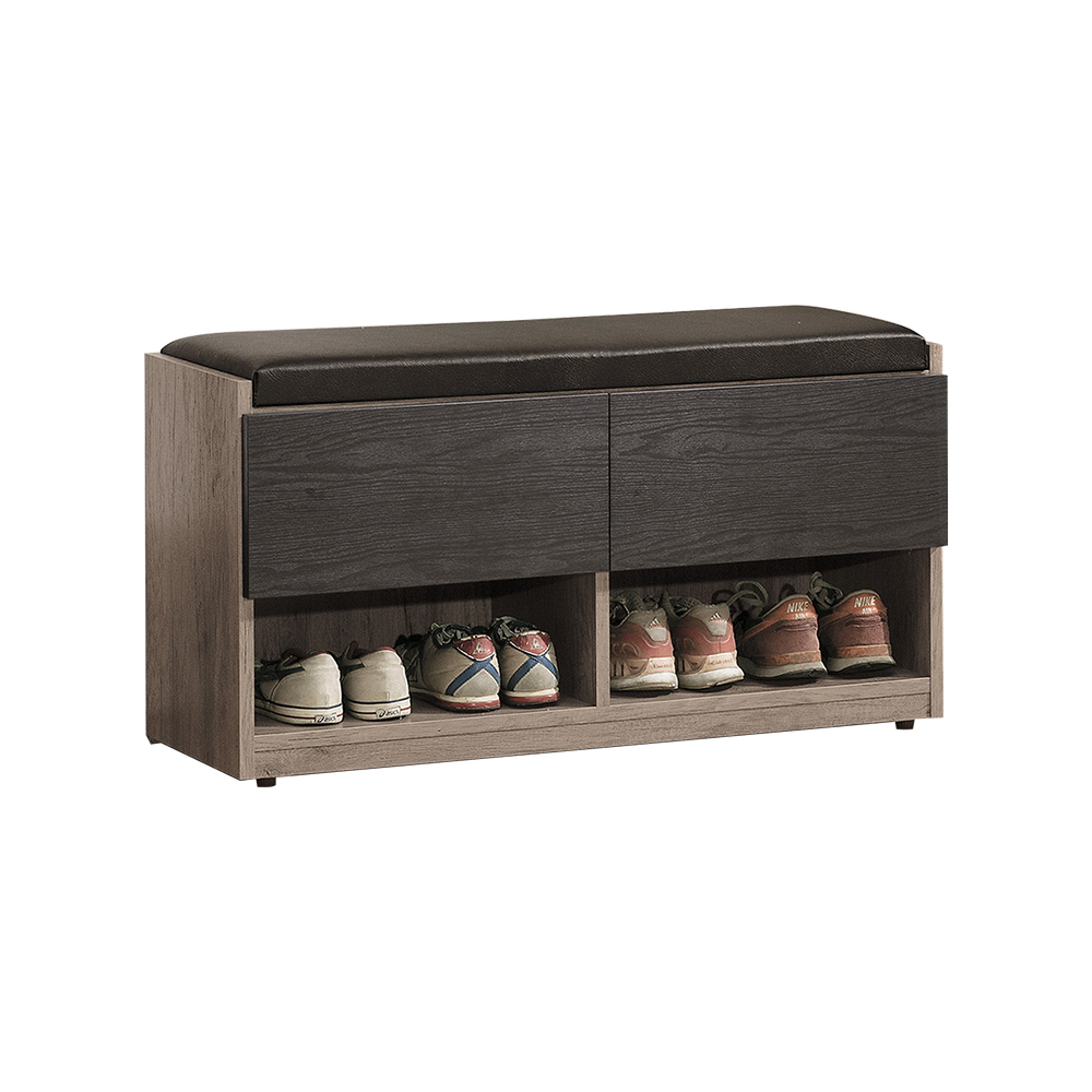 柏蒂家居-柏克工業風3尺二抽開放式坐式鞋櫃/座鞋櫃/穿鞋椅