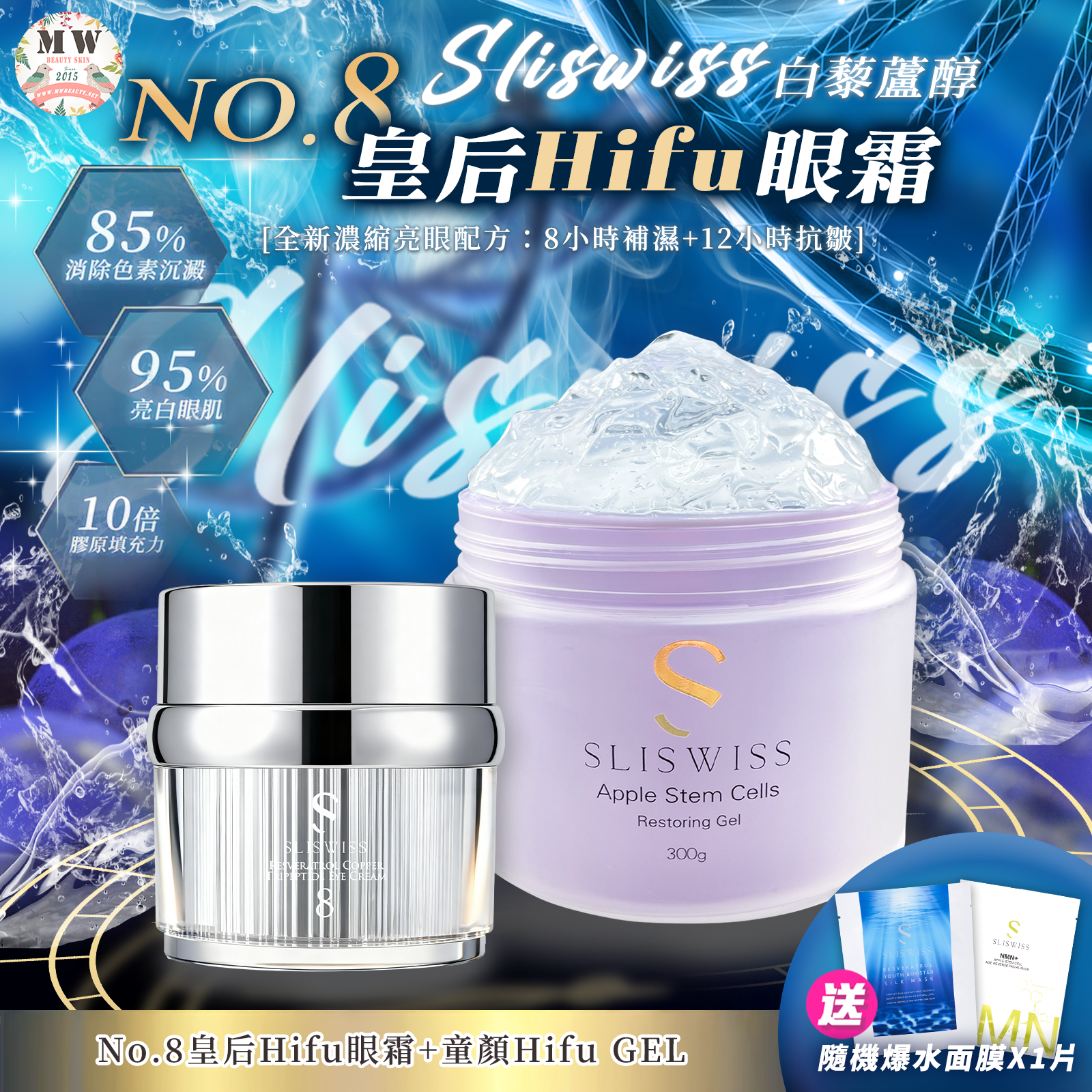 Sliswiss NO. 8號皇后HIFU眼霜 + 白藜蘆醇爆水童顏HIFU gel