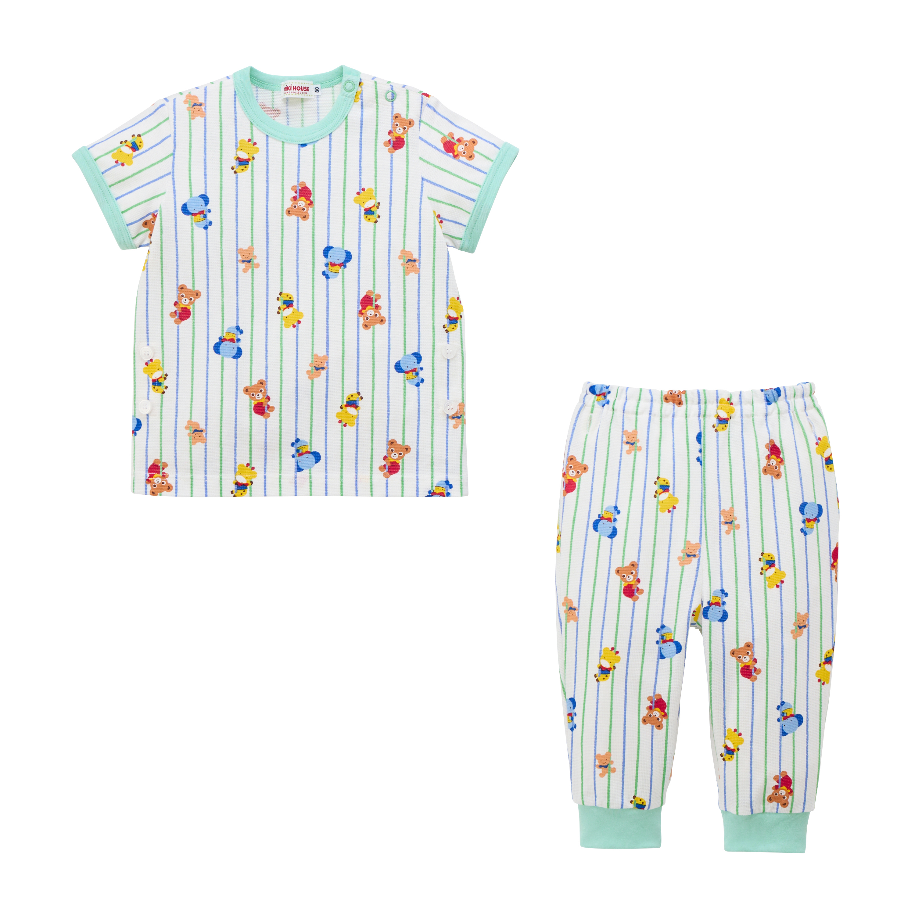 普奇熊與動物們-PUREVEIL針織睡衣組-冰綠色