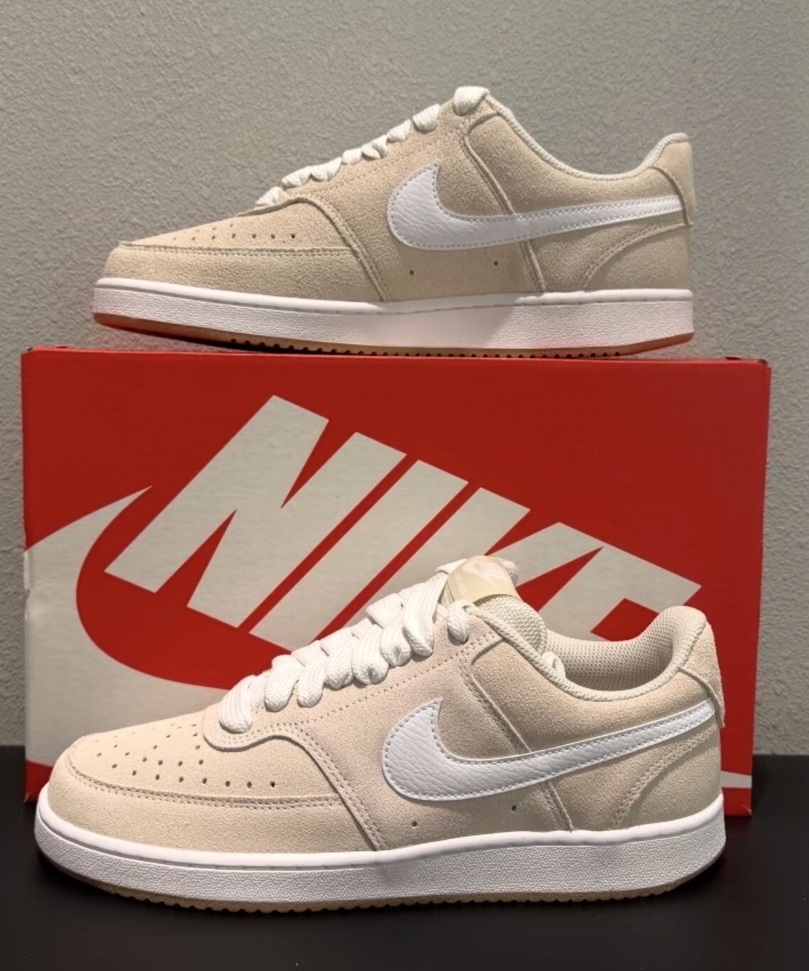 男鞋 NIKE COURT VISION LO FL 杏白 麂皮 小FORCE 復古 休閒鞋【IO7727-100】