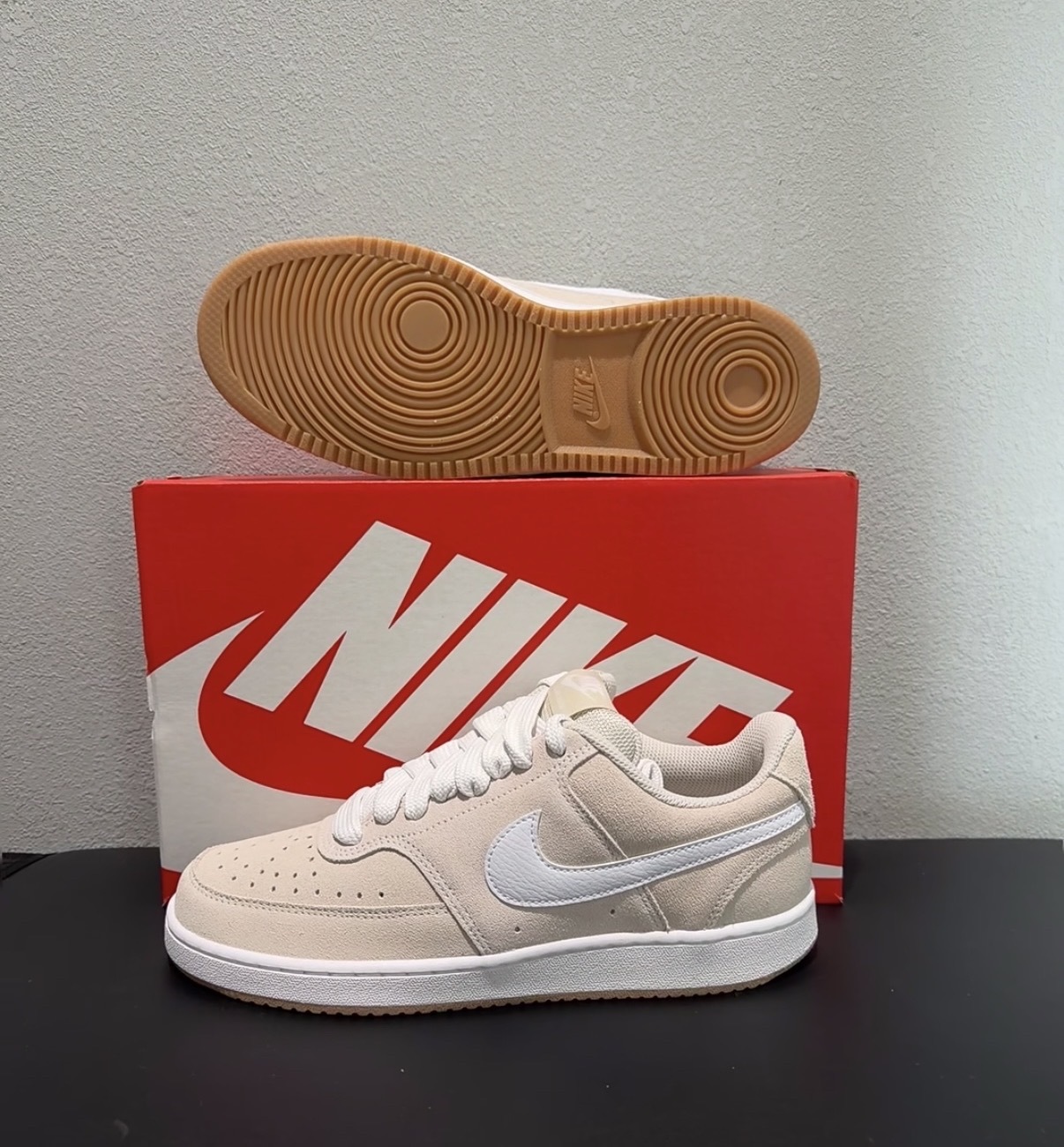 男鞋 NIKE COURT VISION LO FL 杏白 麂皮 小FORCE 復古 休閒鞋【IO7727-100】