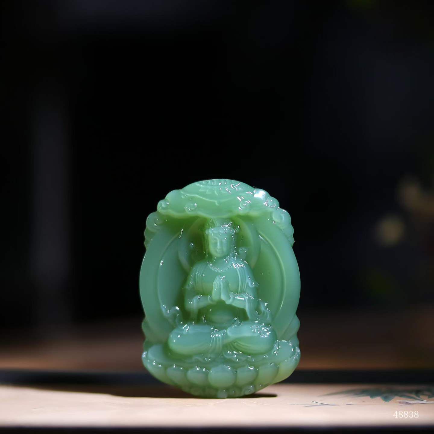和田玉觀音·蓮心靜渡,天然和田玉軟玉