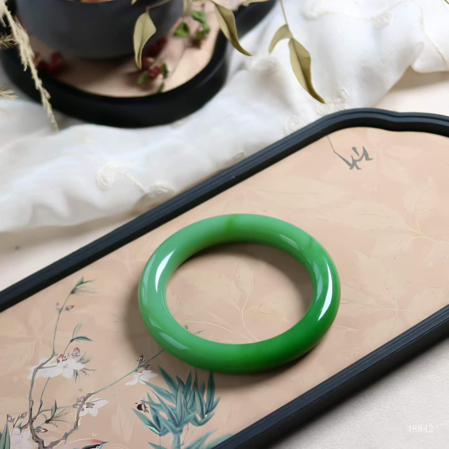 414159 56mm和田玉碧玉圓條手鐲 (54-56)