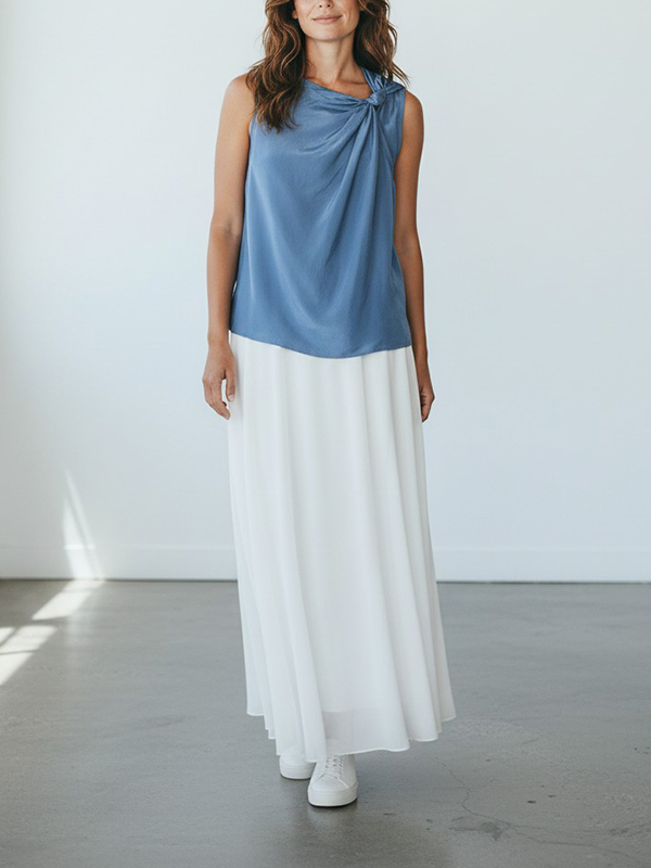 TELA  左肩抓皺絲背心