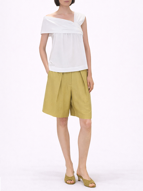 TELA  腰釦環五分褲(芥黃)