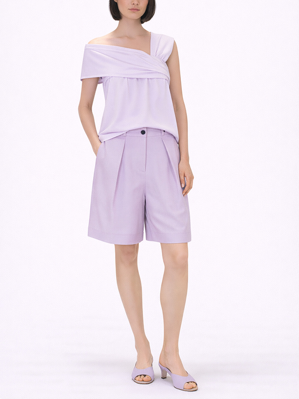 TELA  腰釦環五分褲(淺紫)