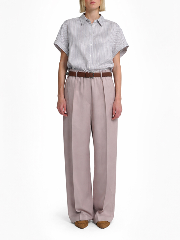 TELA  條紋寬版短襯衫(淺灰)