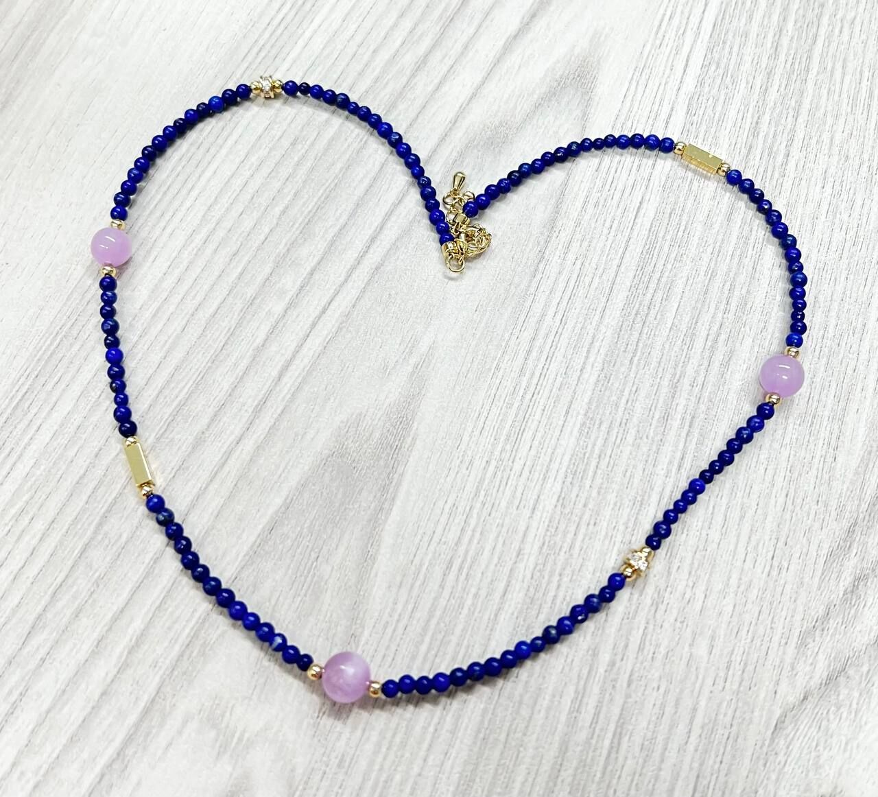 [S] GEMZ & CO LPSA LAPIS LAZULI ADJUSTABLE NECKLACE WITH KUNZITE & GOLD ACCESSORIES, C87 (C87)