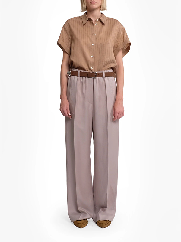 TELA  條紋寬版短襯衫(淺咖)