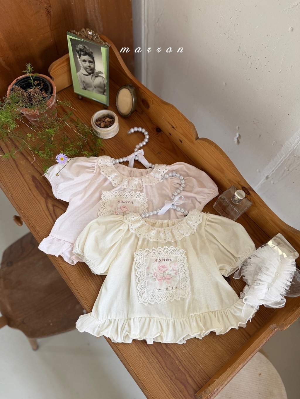 正韓夏Marron 小童兩色甜美花花上衣