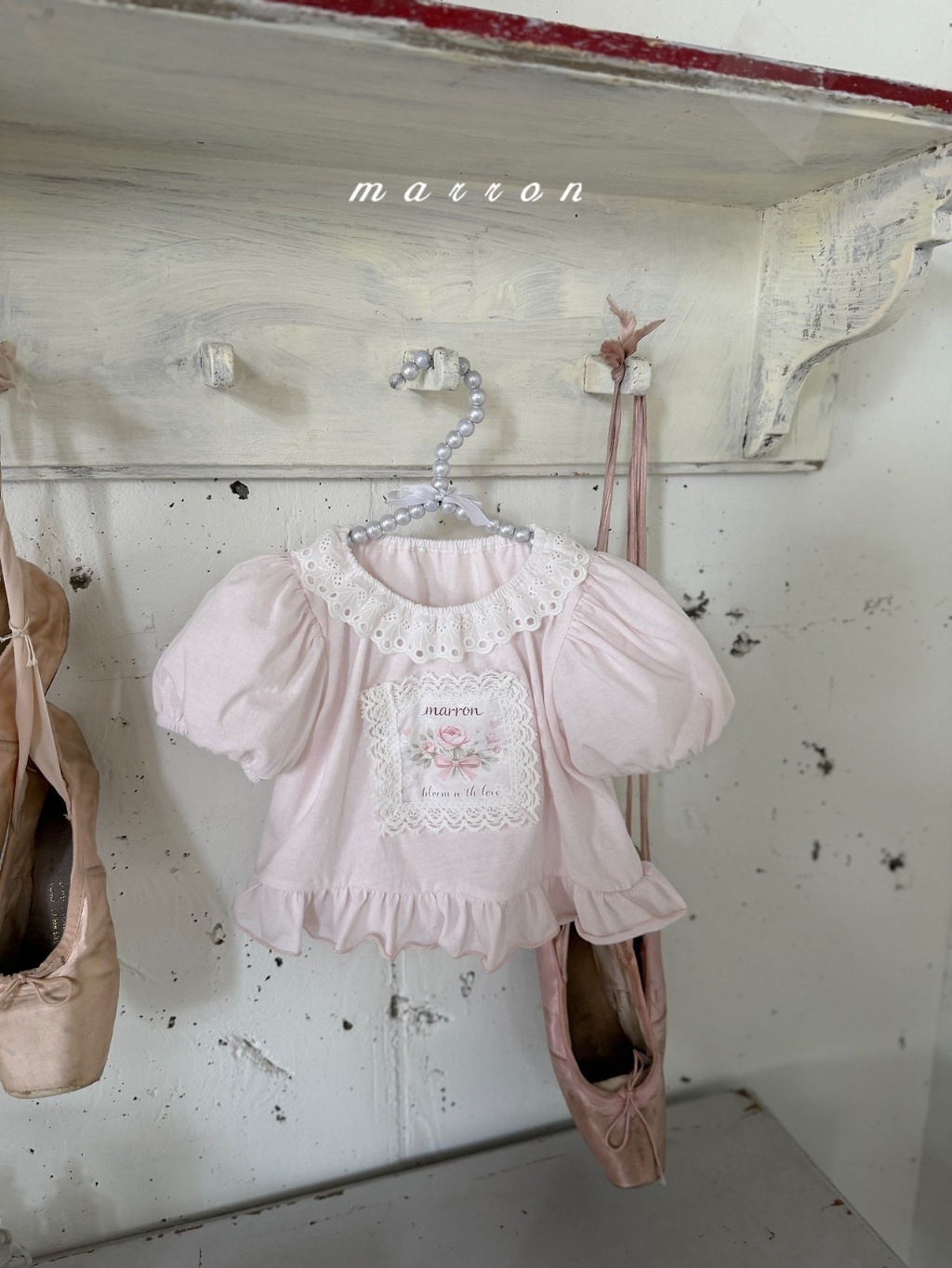 正韓夏Marron 小童兩色甜美花花上衣
