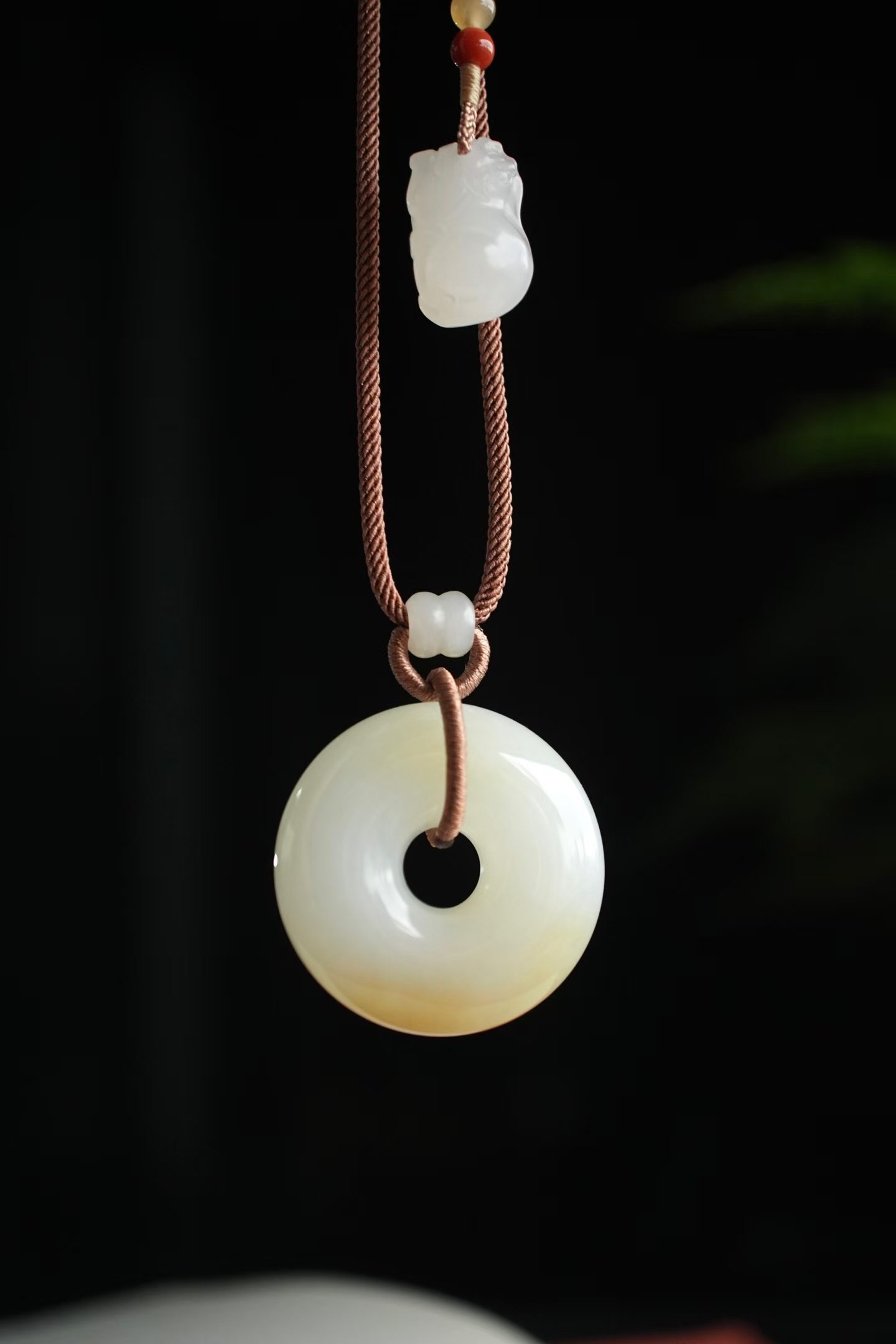 和田玉老礦糖白平安扣掛件 (29.8mm直徑),天然和田玉軟玉