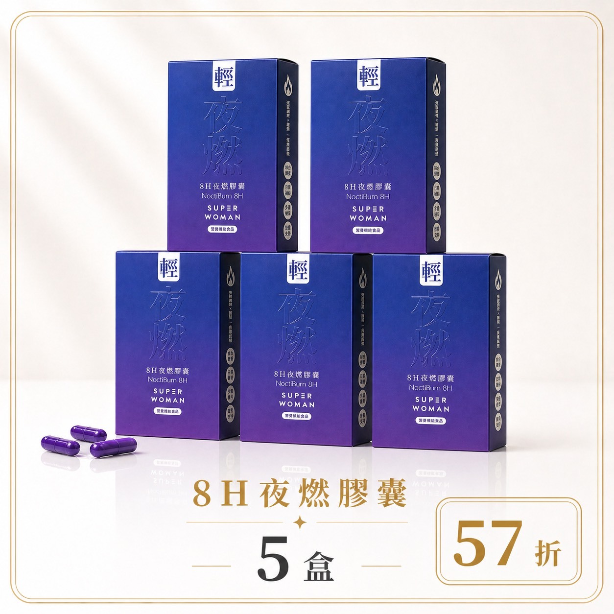【限量組合57折-7天組】8H夜燃膠囊：五盒組