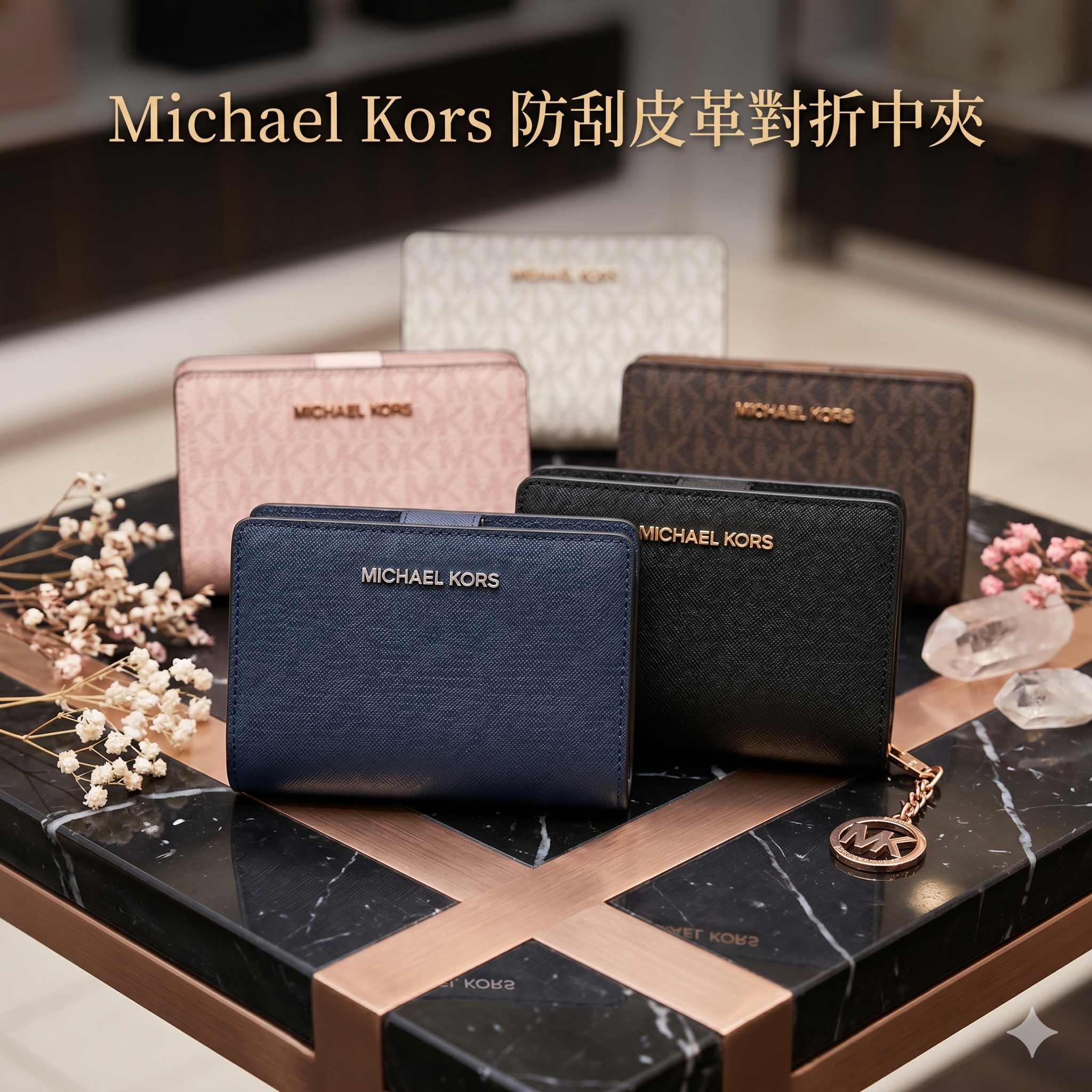 【預購】H042854 Michael Kors 防刮皮革對折中夾