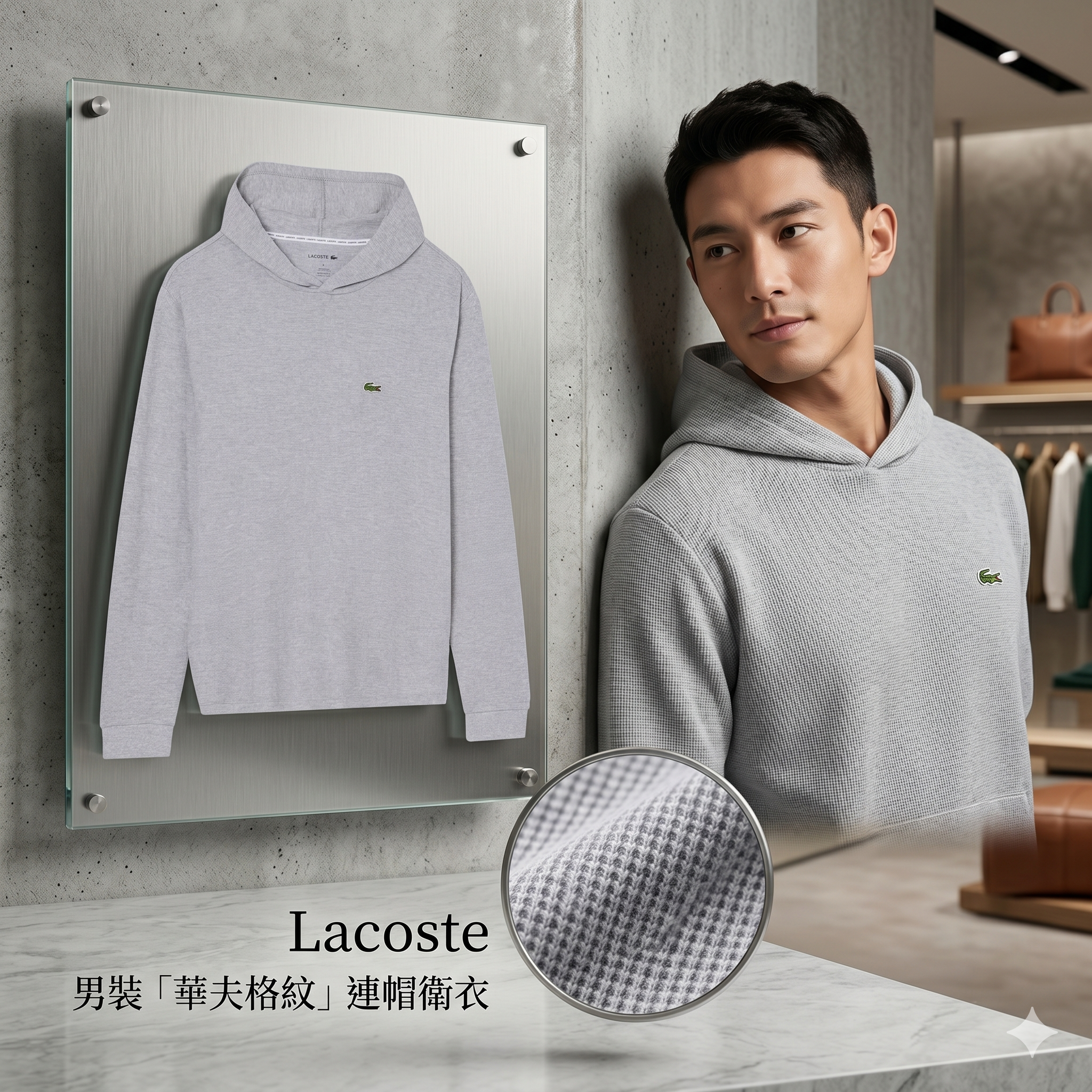 【預購】H042859 Lacoste 男裝「華夫格紋」連帽衛衣