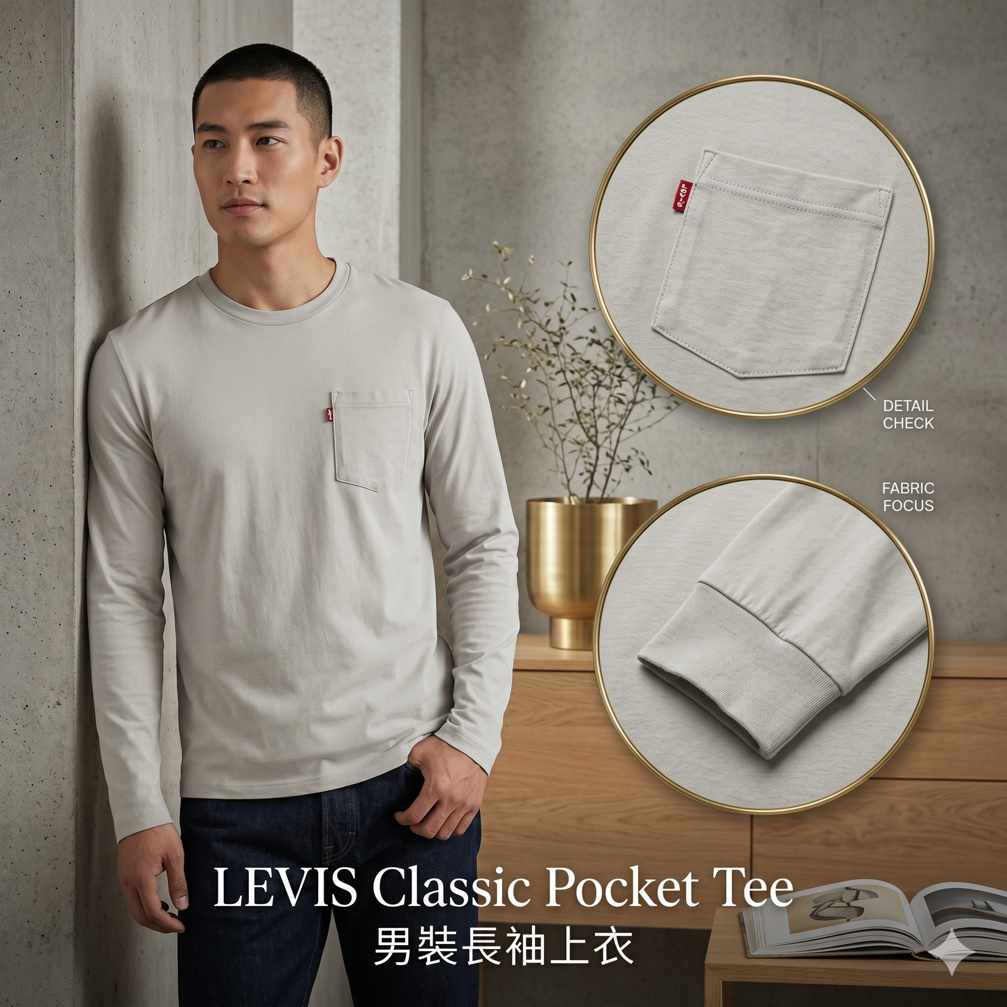 【預購】H042866 LEVIS Classic Pocket Tee男裝長袖上衣