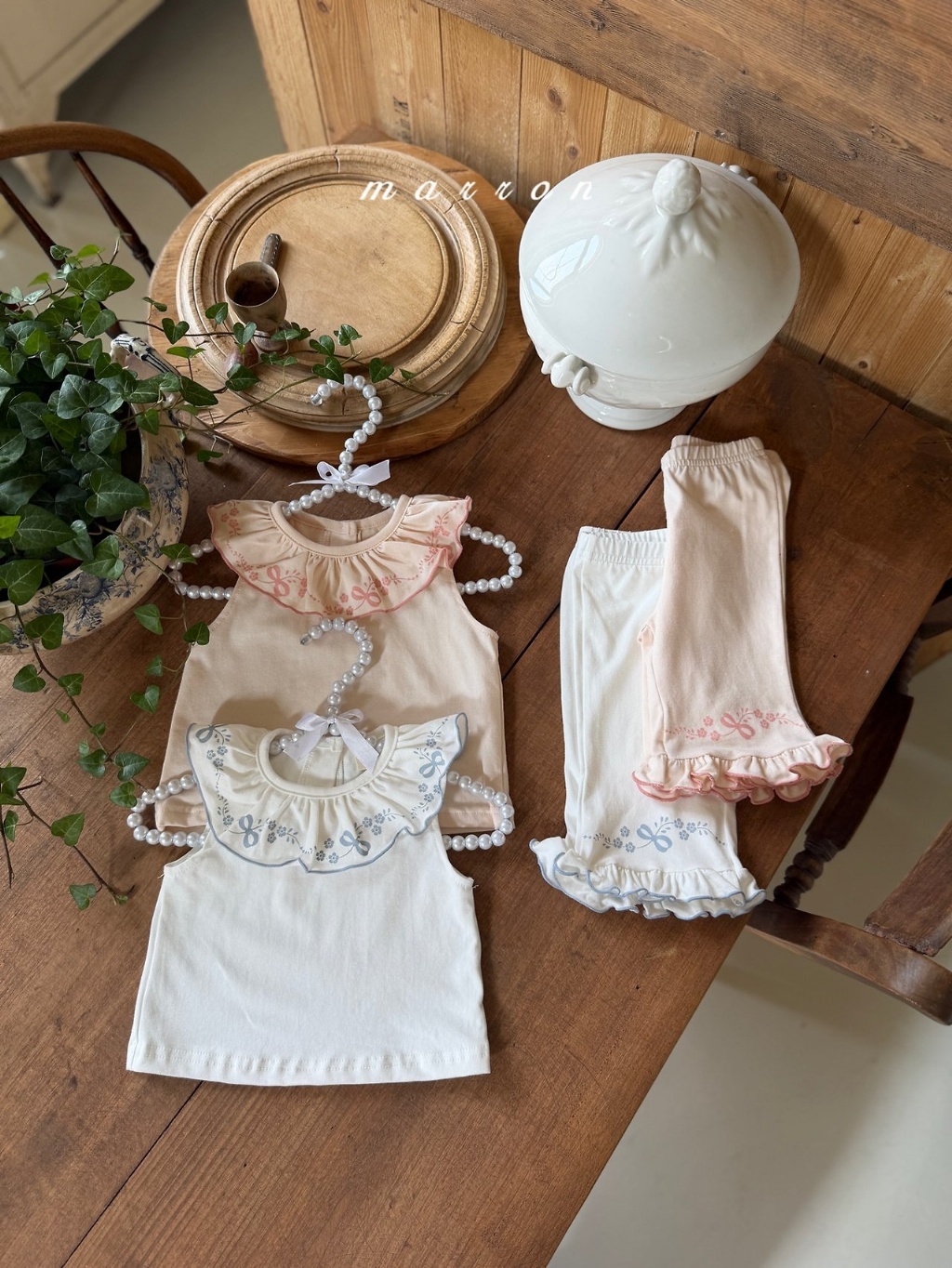 正韓夏Marron 小童兩色花邊背心套裝