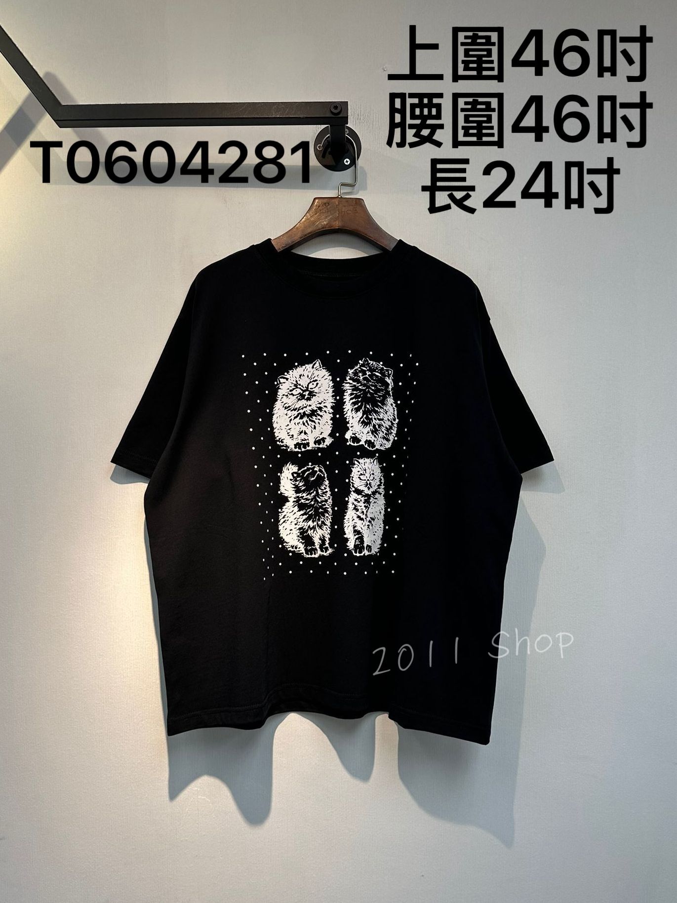 出口日本長毛貓咪印花T恤  上圍46吋 腰圍46吋 長24吋  T0604281