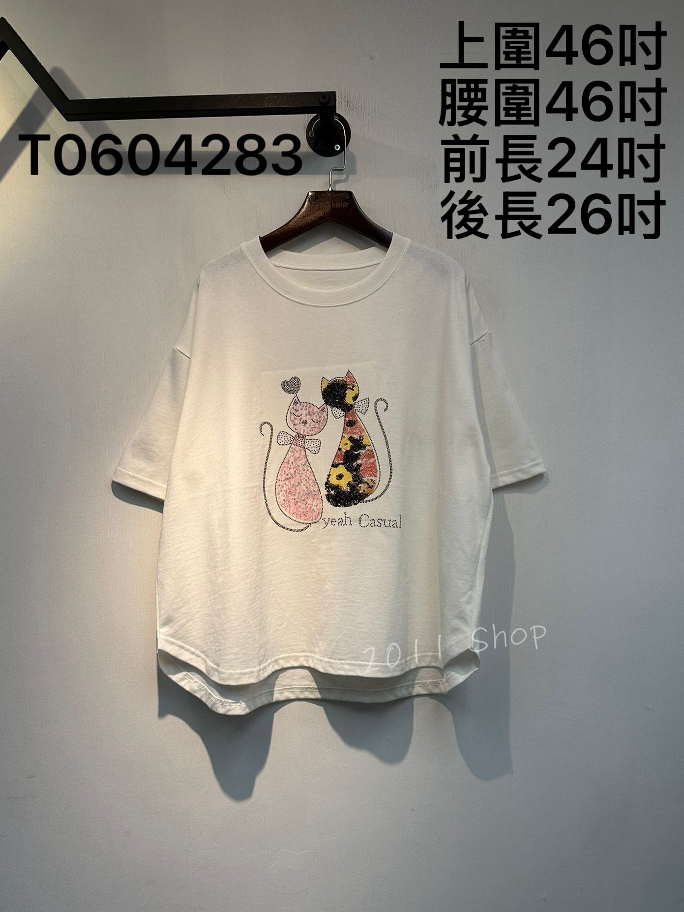 出口日本閃閃亮片三花貓T恤  上圍46吋 腰圍46吋 前長24吋 後長26吋  T0604283