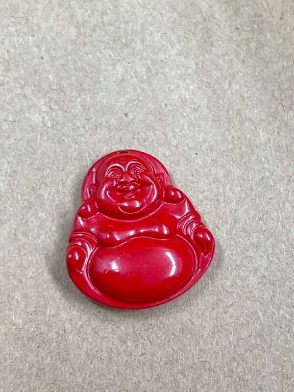 [S] GEMZ & CO CINN Cinnabar smiling Buddha carving pendant, C97 (C97)