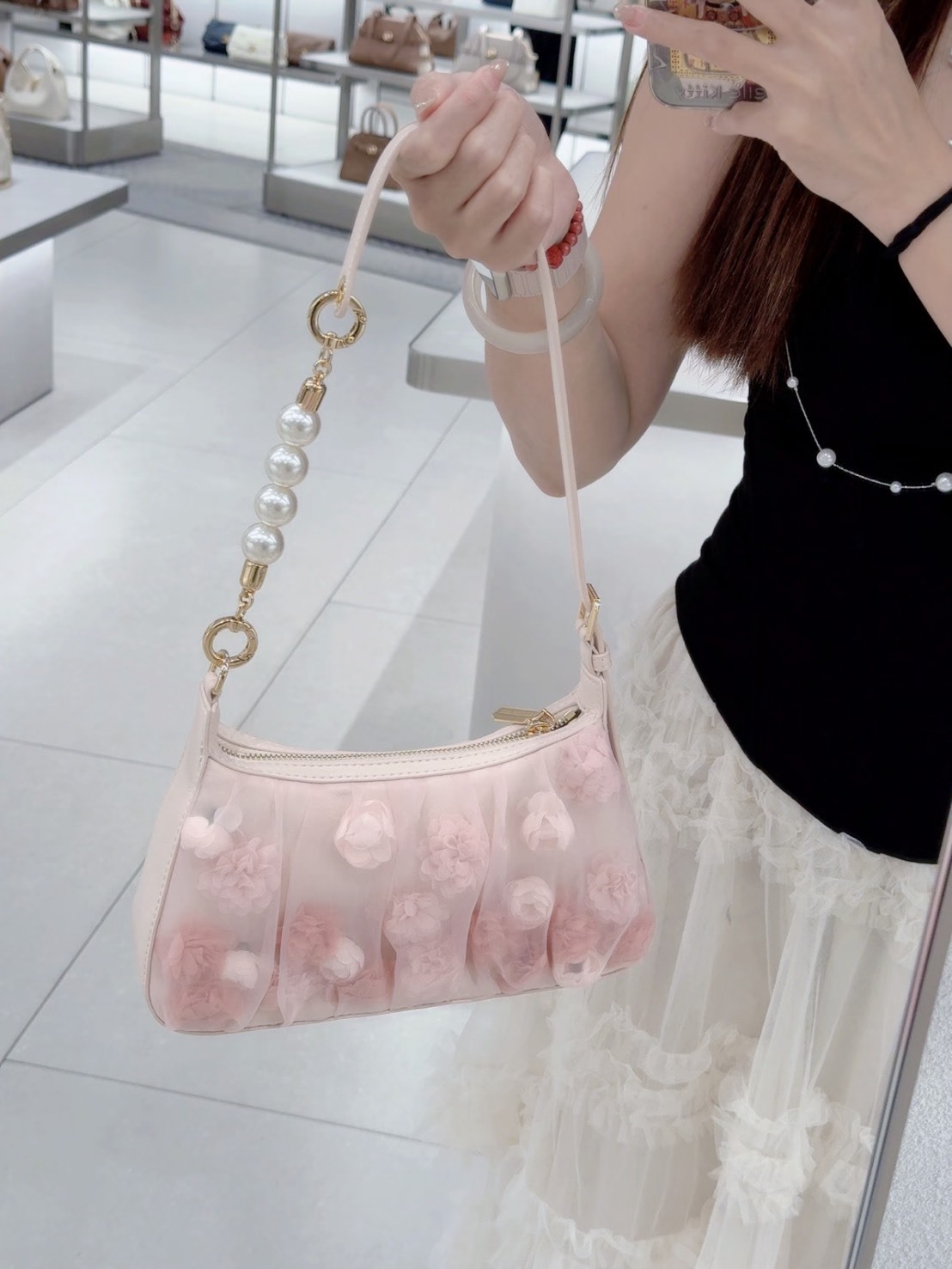 CHARLES & KEITH 小CK 520限定禮盒 粉色 菱格紋 花朵 單肩包 蝴蝶結 髮夾 髮圈