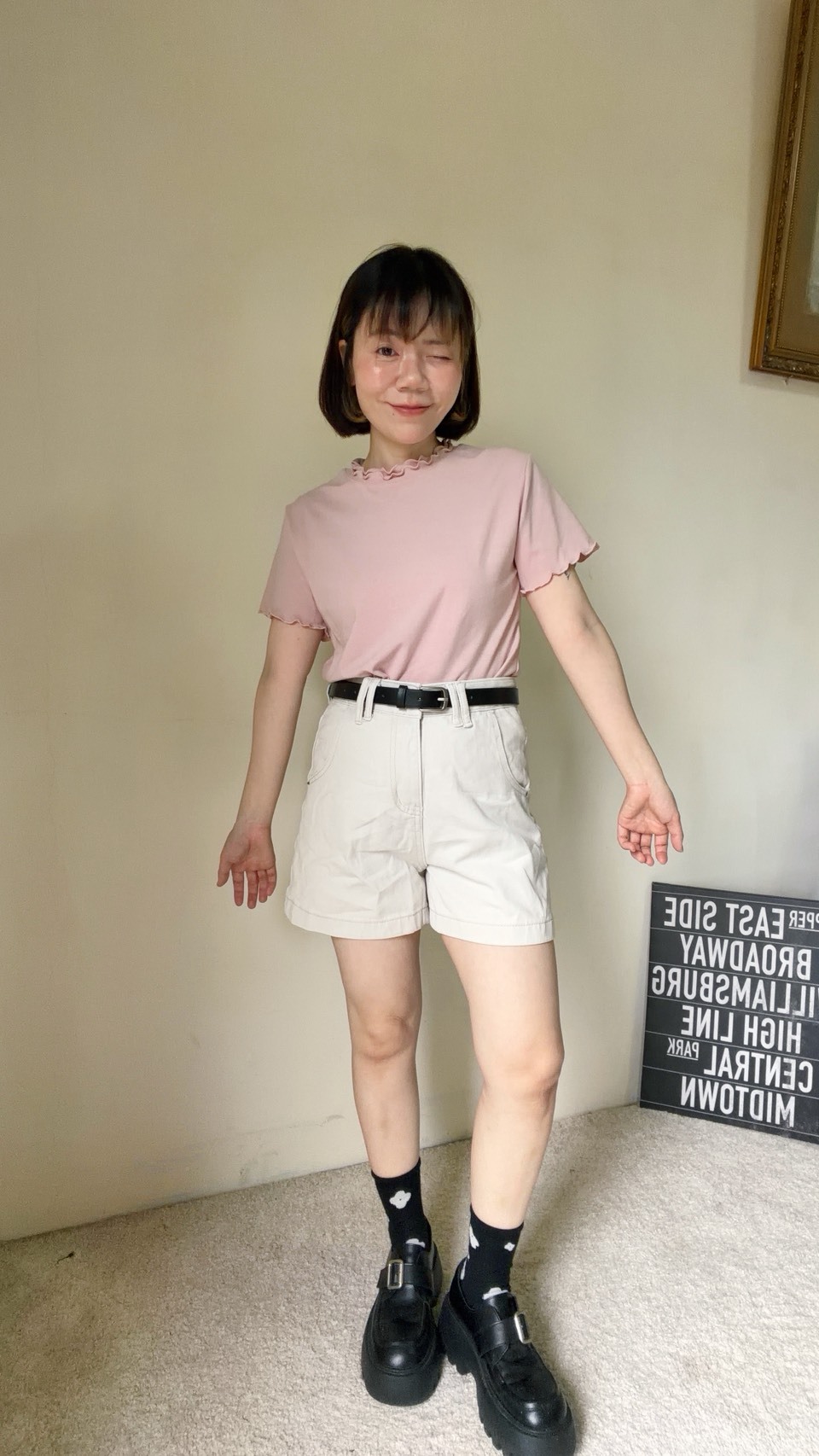 超百搭!!雙層木耳邊彈性短袖衣(現貨