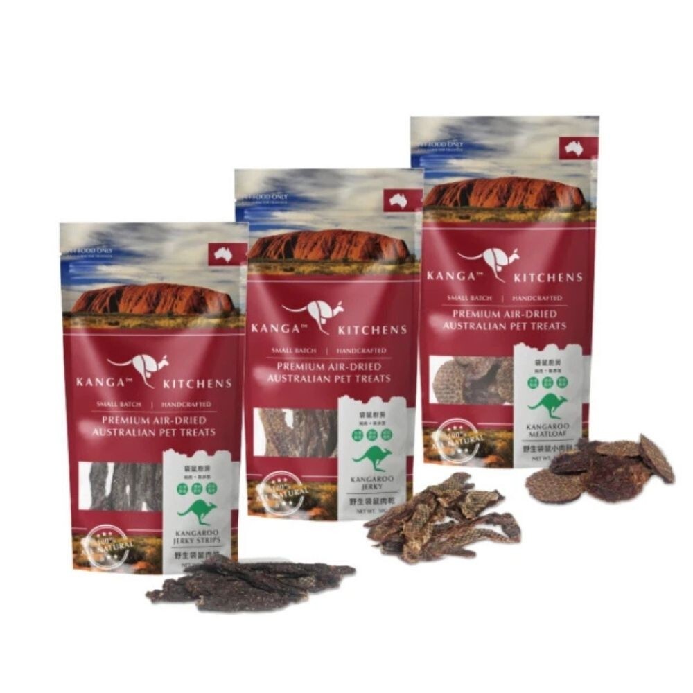 袋鼠廚房｜寵物肉乾 野生袋鼠肉乾／肉條／小肉餅 洋芋片 蔬菜棒 50g