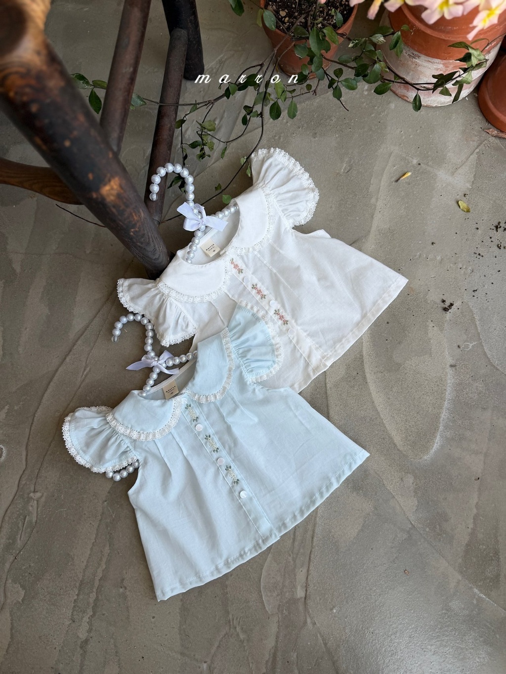 正韓夏Marron 小童兩色刺繡花飛袖背心