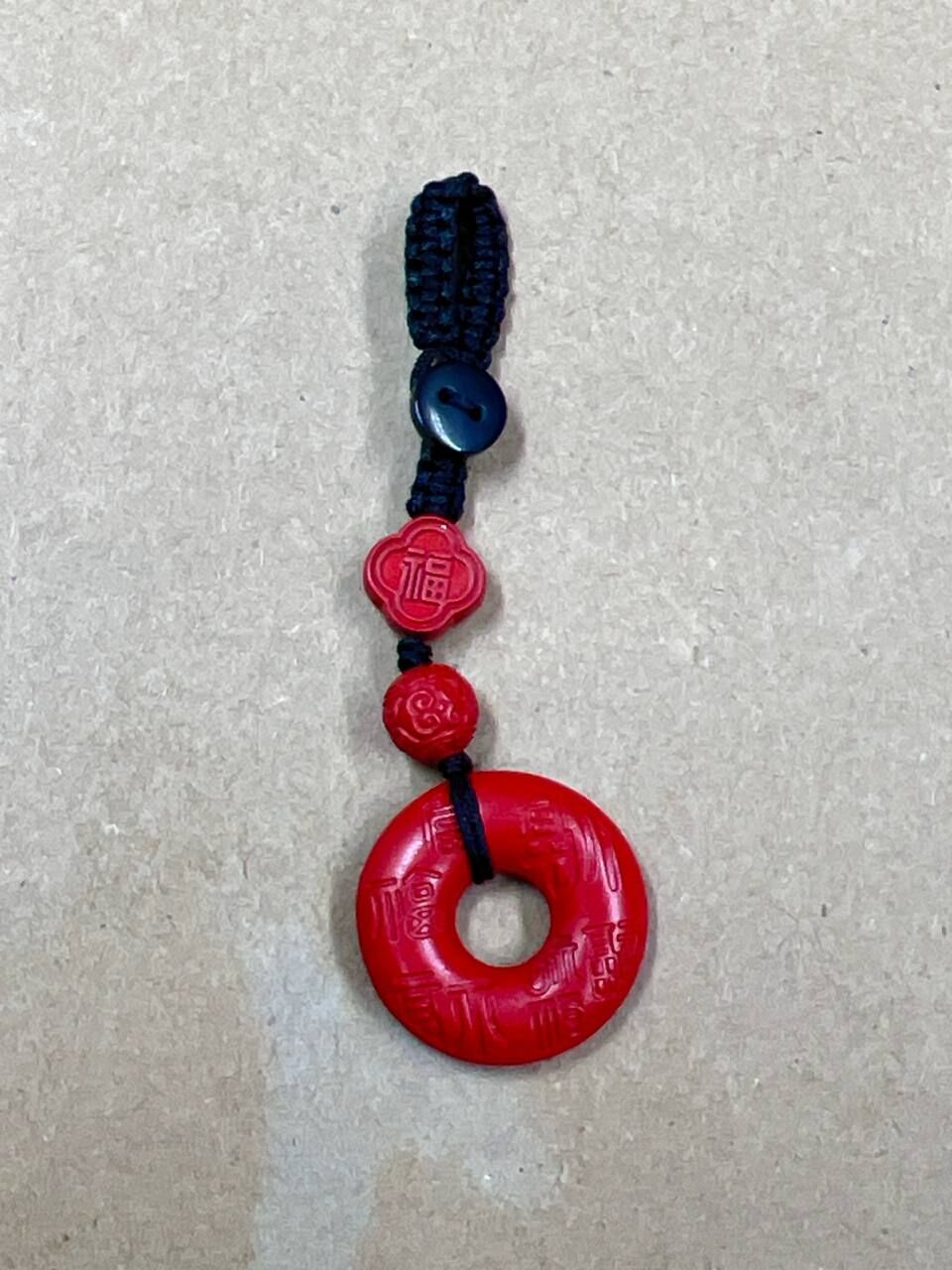 [S] GEMZ & CO CINN CINNABAR LIU ZI ZHEN YAN PING AN KOU BAG CHARM - BLACK STRAP, C103 (C103)