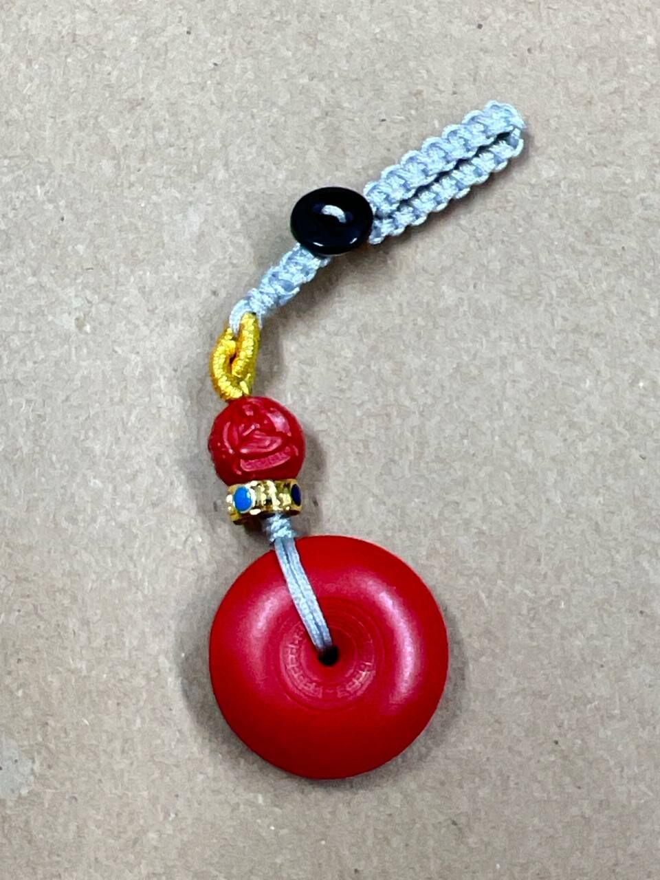 [S] GEMZ & CO CINN CINNABAR LIU ZI ZHEN YAN PING AN KOU BAG CHARM - GREY STRAP, C104 (C104)