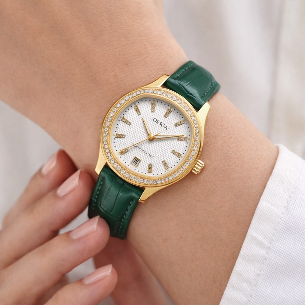 【ORSGA歐格世家】 9963L 晶鑽錶圈 微方形 帶日期窗 氣質 皮革 手錶