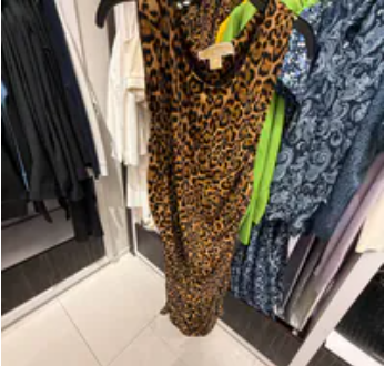 [S] MICHAEL KORS MARIGOLD LEOPARD PRINT MATTE JERSEY RUCHED MINI DRESS, MF5835DKLA-MARIGOLD (SMK1437)