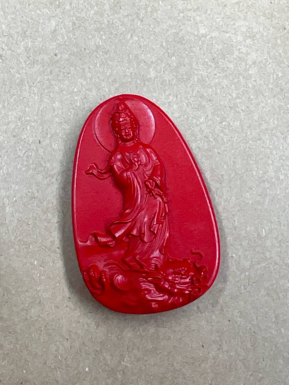 [S] GEMZ & CO CINN Cinnabar standing guan yin carving pendant, C111 (C111)