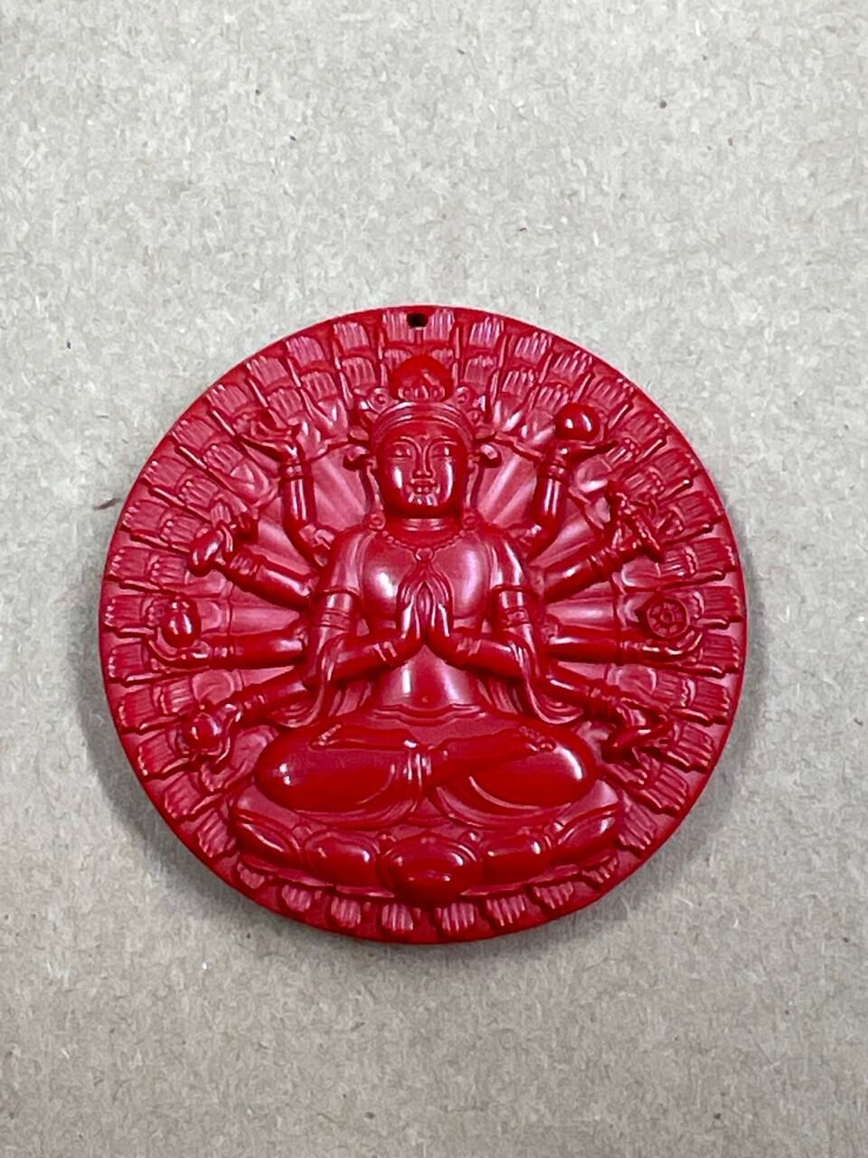 [S] GEMZ & CO CINN Cinnabar thousand hand guan yin carving pendant, C112 (C112)