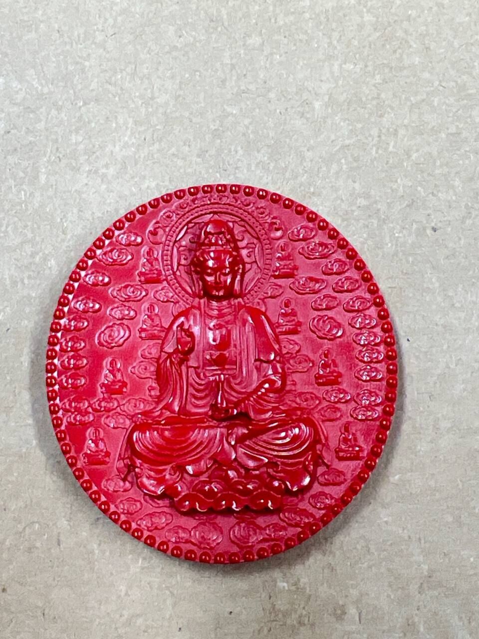 [S] GEMZ & CO CINN Cinnabar round guan yin carving pendant, C113 (C113)