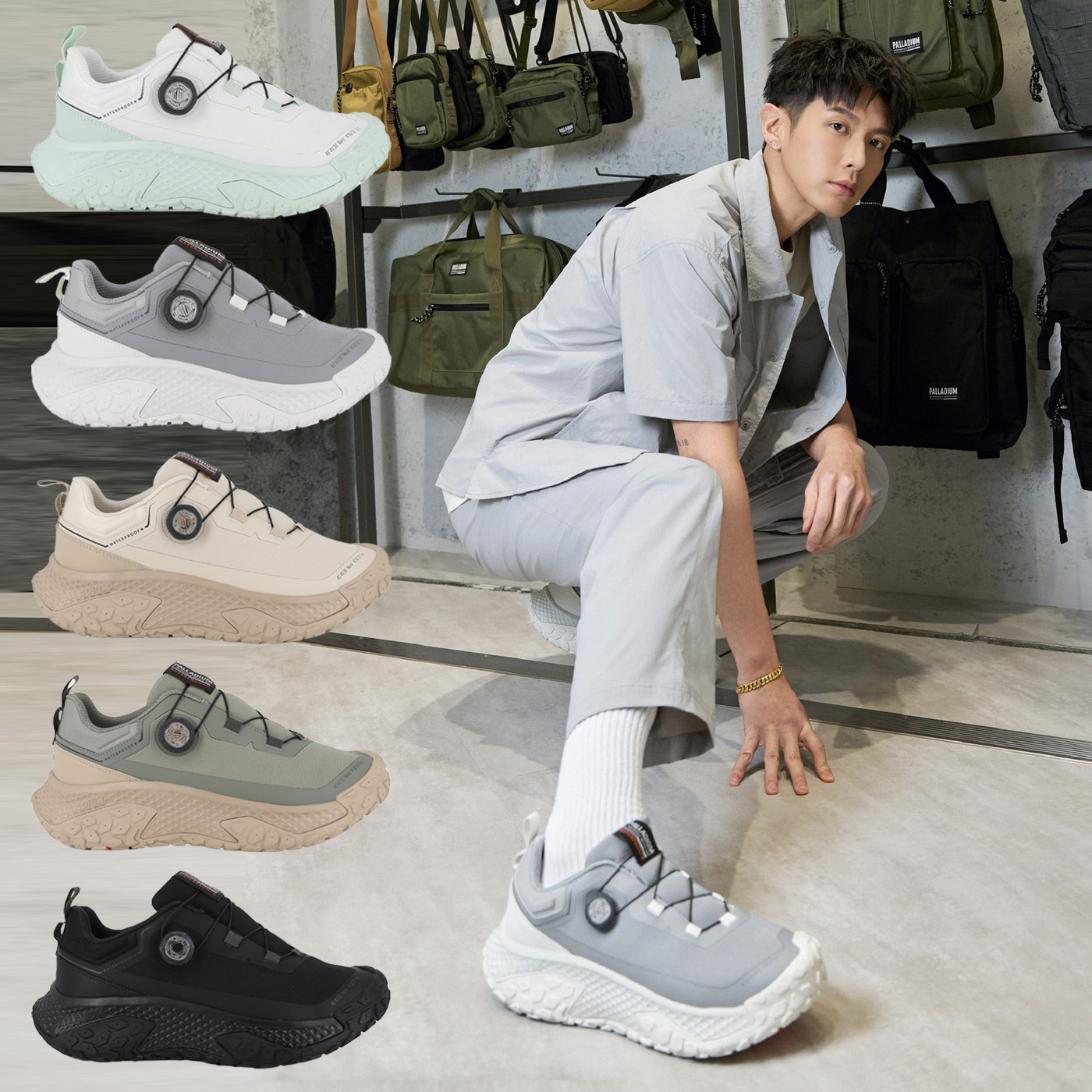 男女鞋 PALLADIUM OFF_BOUND DISC WP+ 黑 灰 白 綠 沙 戶外 旋鈕快綁 橘標 防水 休閒鞋【74685】