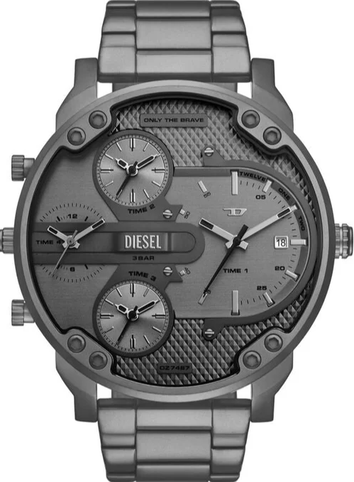 萬年鐘錶 - Diesel  灰色不鏽鋼錶殼大錶徑極致霸氣多時區男錶 DZ7487 錶徑54MM