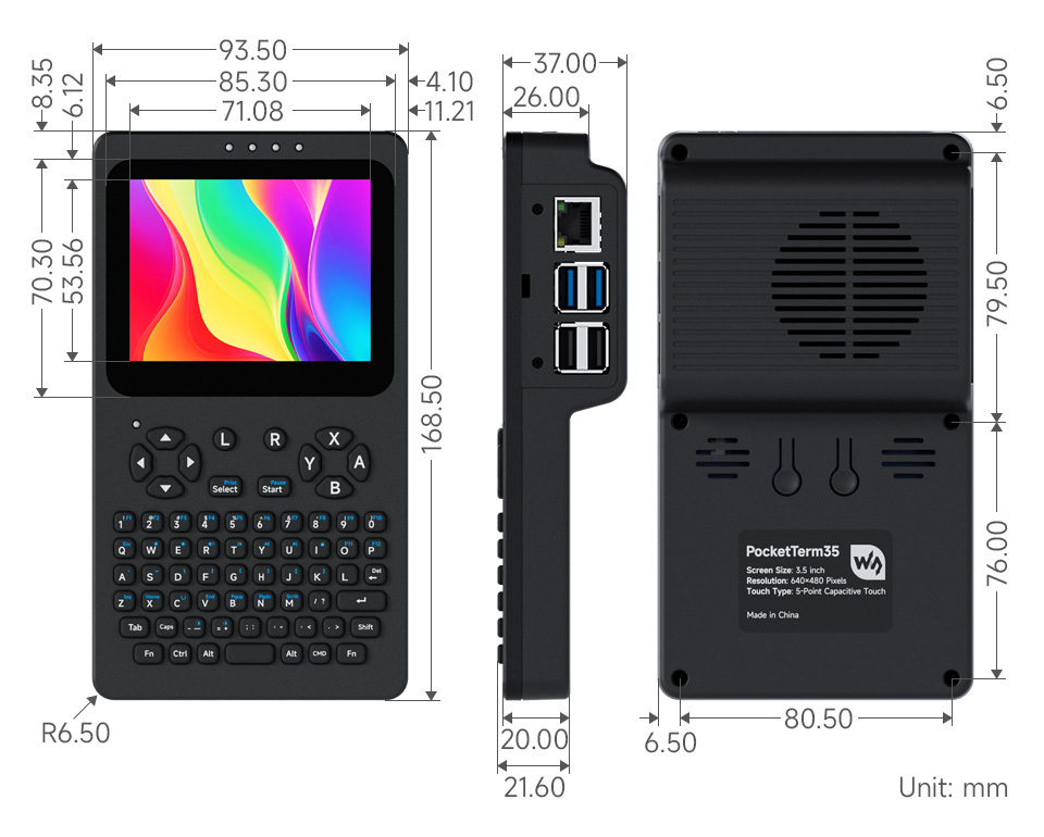 PocketTerm35,掌上型開發終端機,尺寸規格