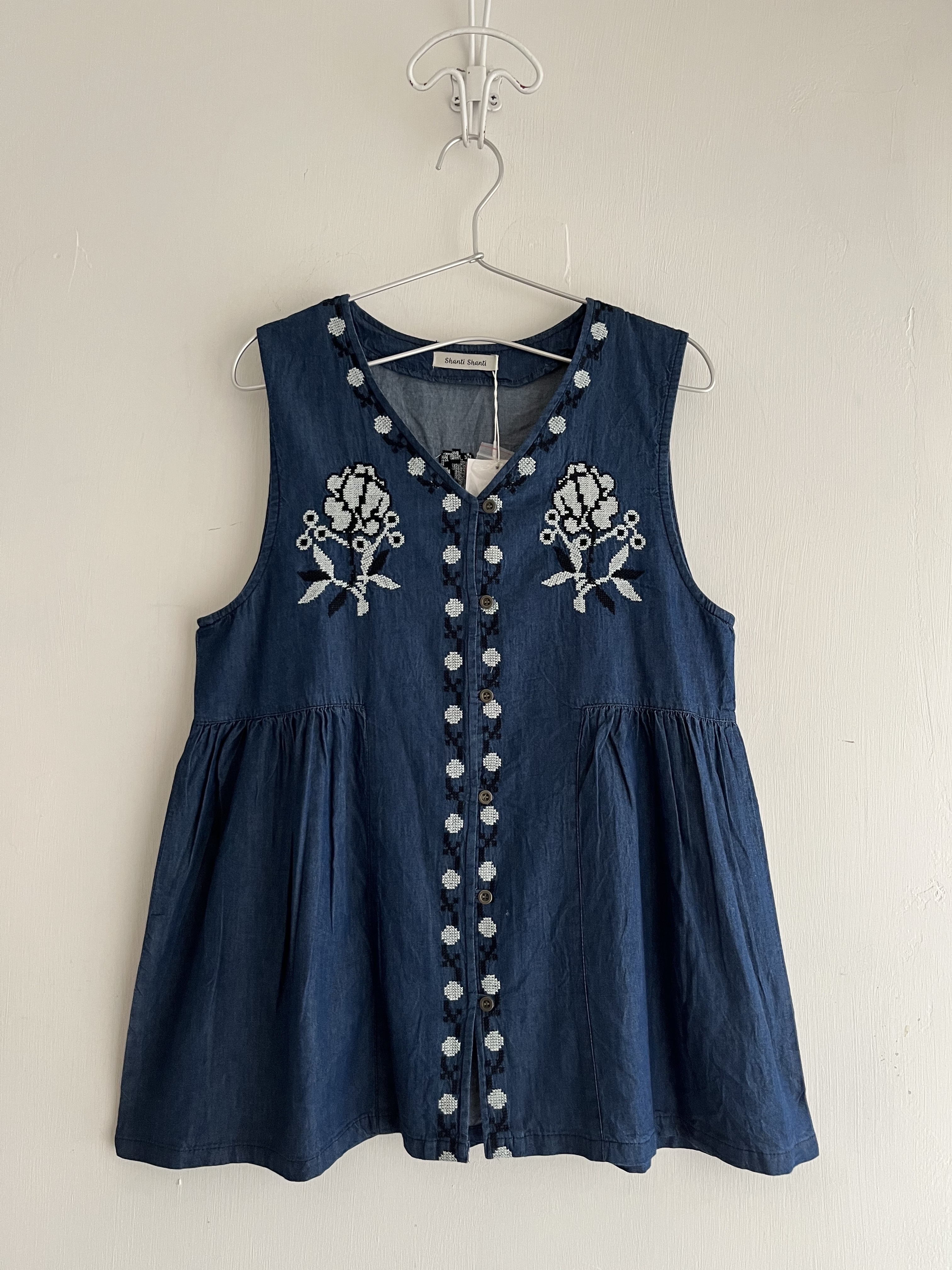 Shanti Shanti深藍色刺繡玫瑰花背心外套