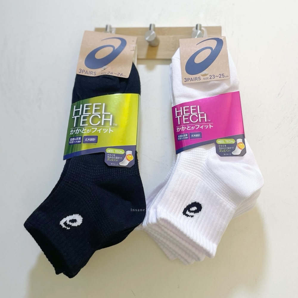 ASICS HEEL TECH 防滑 中筒襪 黑白兩色 亞瑟士 襪子 三雙一組 運動襪