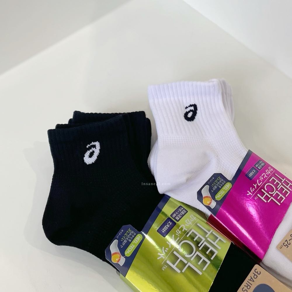 ASICS HEEL TECH 防滑 中筒襪 黑白兩色 亞瑟士 襪子 三雙一組 運動襪