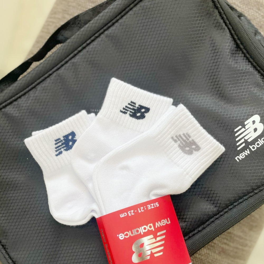 NEW BALANCE 全白 三色LOGO 中筒襪 三雙一組