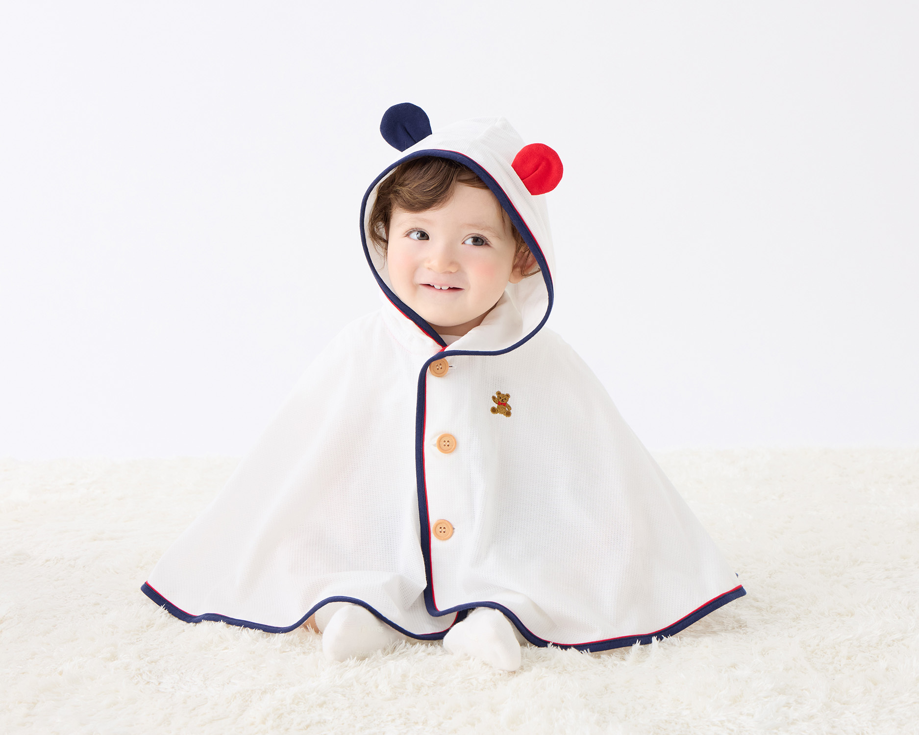 熊熊防曬斗篷-白色