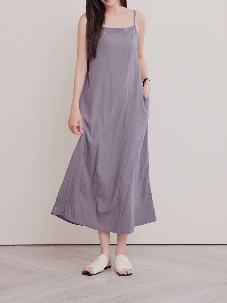 OH!HER 涼感平領可調肩帶長洋裝