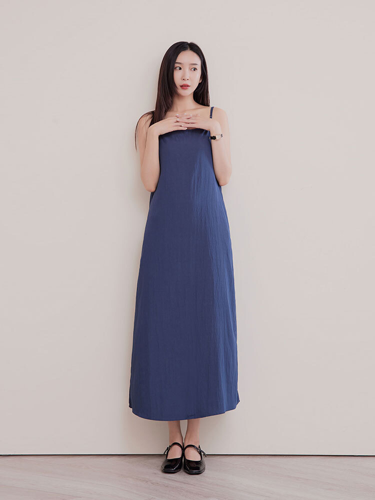 OH!HER 涼感平領可調肩帶長洋裝