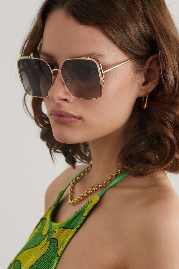 FENDI 金邊方框墨鏡