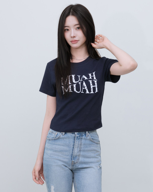 【3.5截單！限時優惠預訂】韓國MUAH MUAH HEART POINT CROP HALF T-SHIRT（4色）