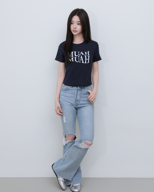 【3.5截單！限時優惠預訂】韓國MUAH MUAH HEART POINT CROP HALF T-SHIRT（4色）